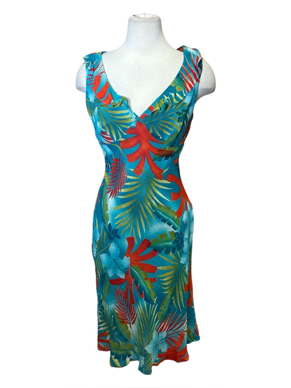 Y2K Mica Tropical print maxi dress with colorful palm leaves and flowers size 6